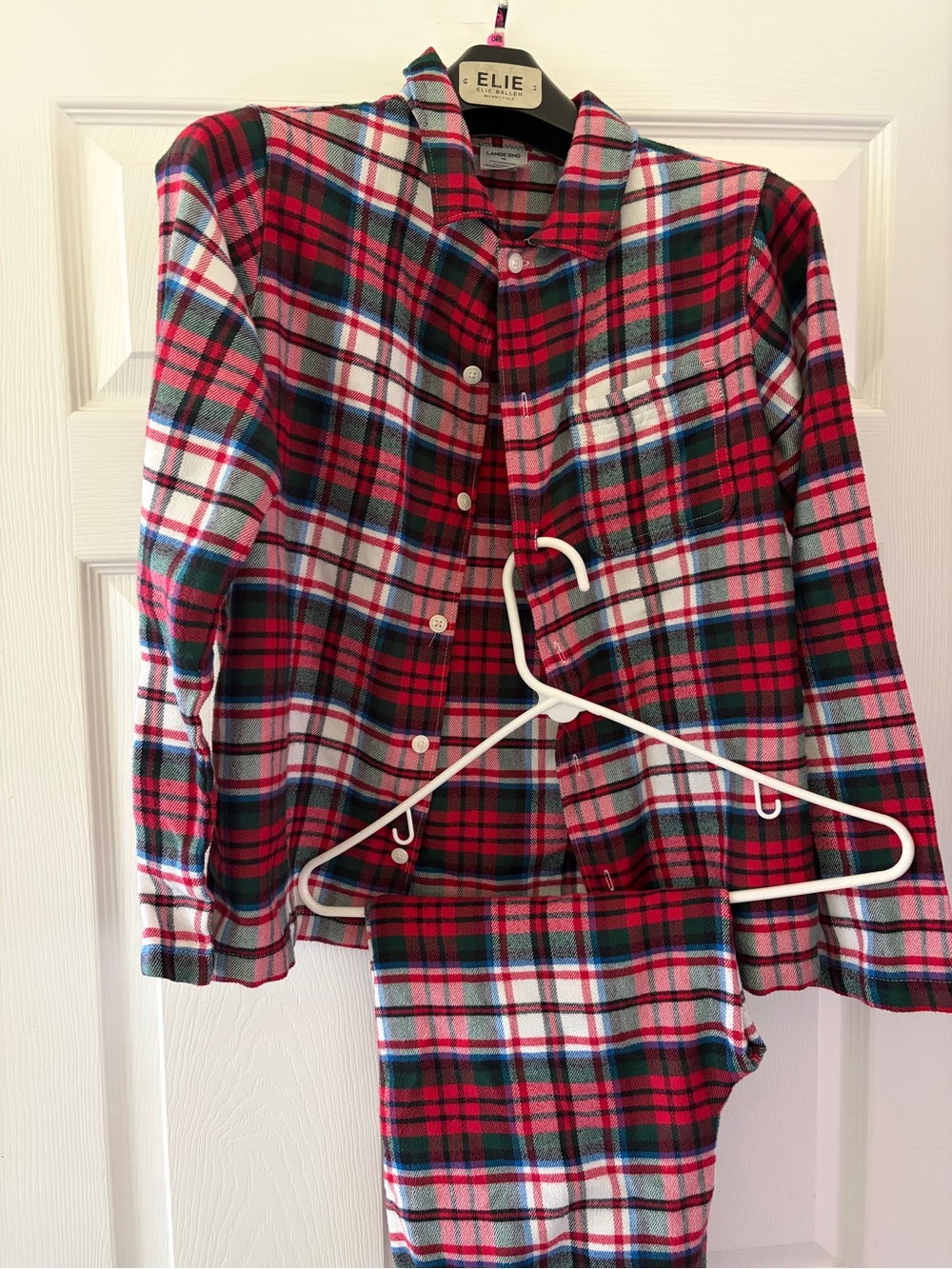 Lands' End Red, White & Green Plaid Kids Pajama Set